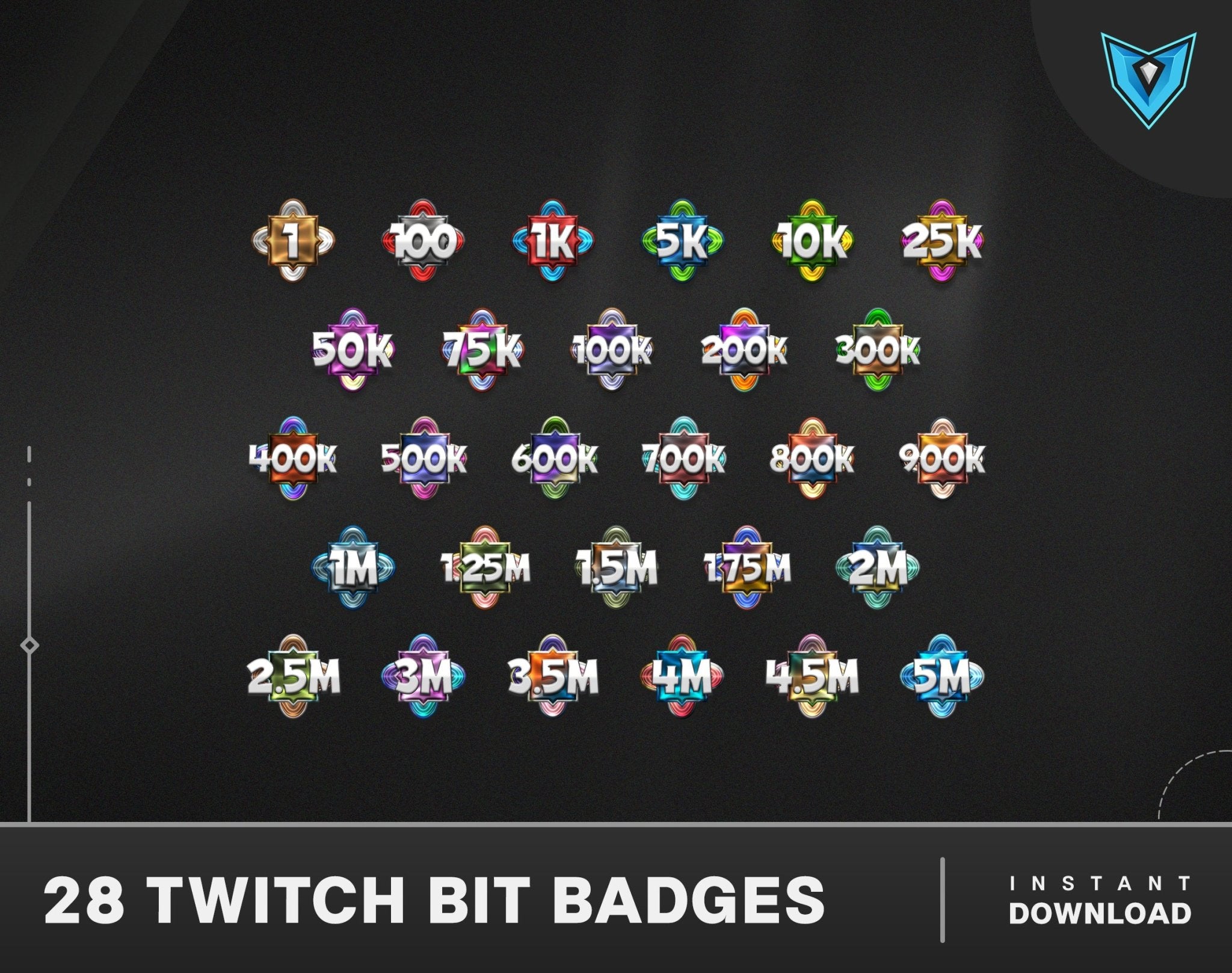 Bits Badges For Twitch, Subscribe Badges, Cheer Badges, Numbers